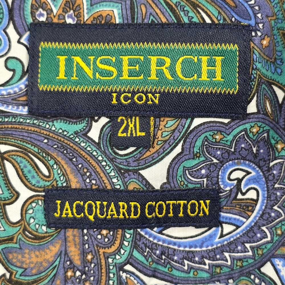 Inserch Icon Button Down Shirt‎ Mens Blue Orange Plaid Jacquard Cotton 2XL - Picture 5 of 8